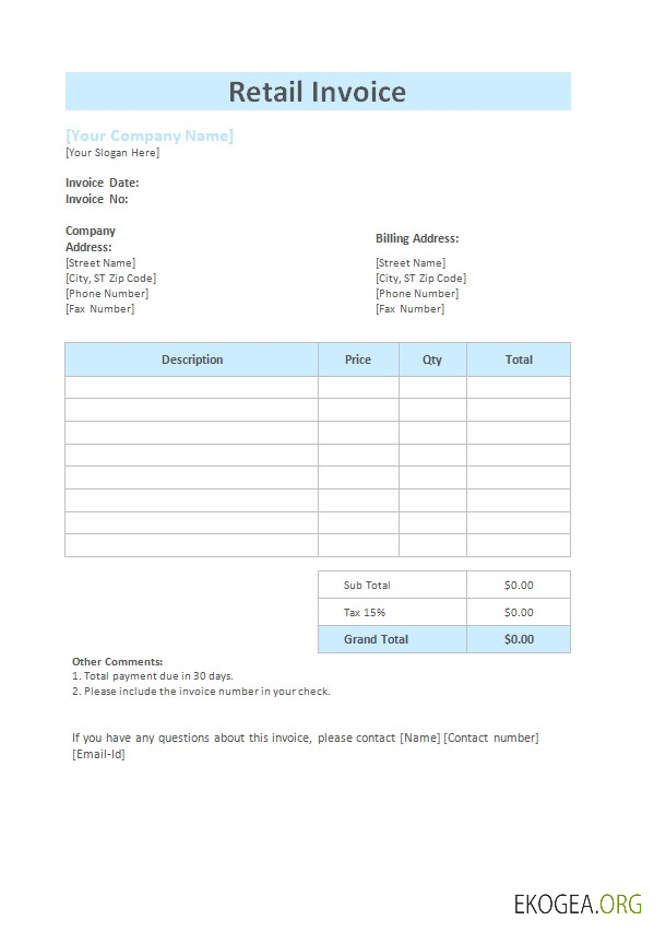 Modèle de facture de détail